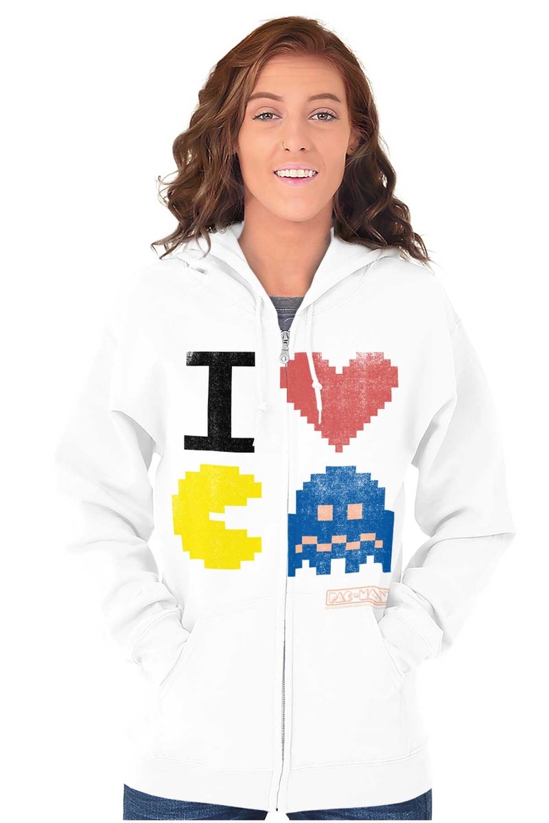 Pixelized Retro Game I Heart PACMAN Zip Up Hoodie Mens Womens | eBay