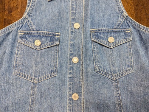 VTG sleveless Light-Wash Denim "GAP" DRESS w/LOGO metal Snaps closure, EXC COND - Picture 3 of 13