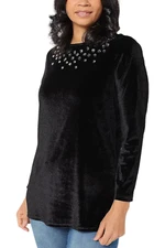 Quacker Factory Velvet Tunic Long Sleeve with Chunky Stones Black