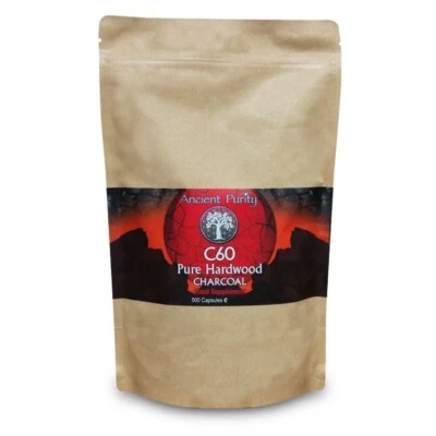 ANCIENT PURITY C60 Pure Hardwood Charcoal | 500 Capsules | Detox Weight Balance Stomach Health