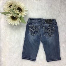 MISS ME Girls Bermuda Jean Shorts CZ Embellished Cross Pocket Size 12