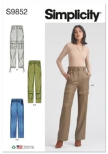 Simplicity Pattern Miss/Women High-waist Cargo Pants Trouser S9852 Sz 8-16/18-26