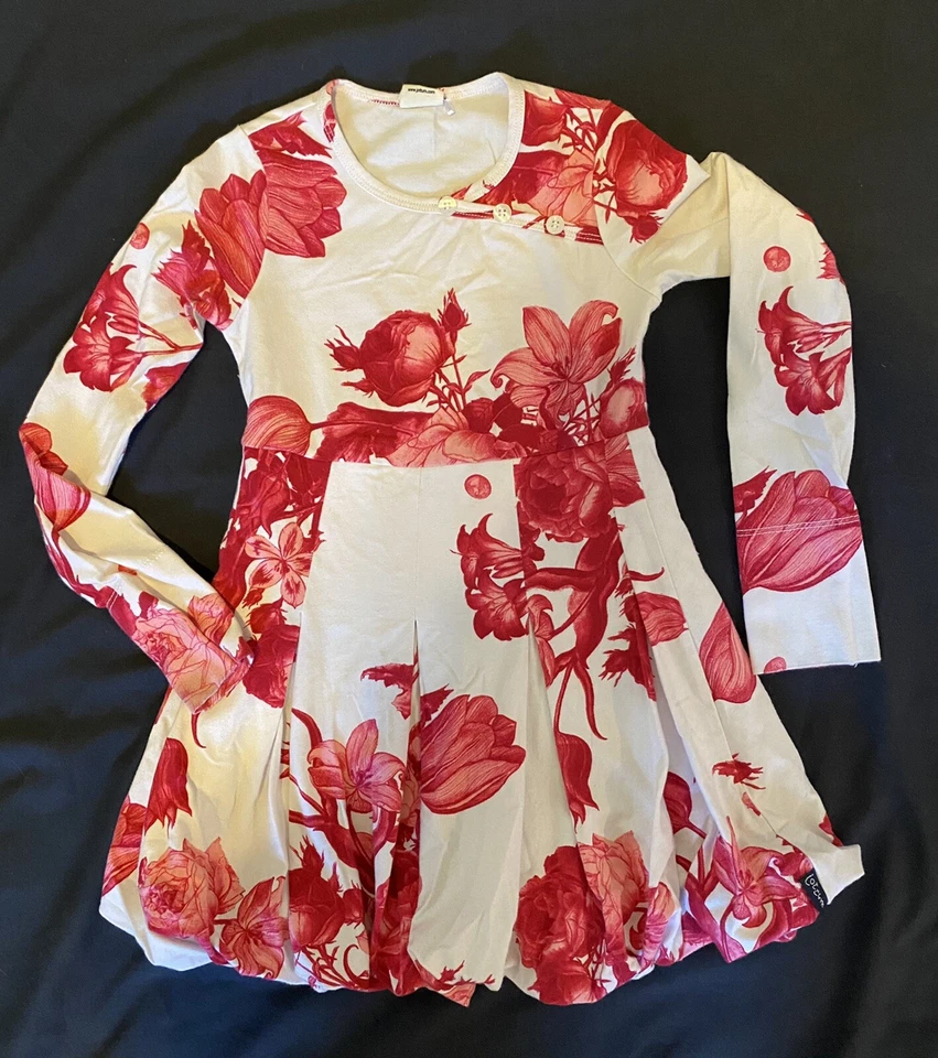 Vestido Jottum 4 4T Talla 5/6 Pascua Burbuja Tejido Rojo Blanco Giro Corto Niña Elástico Foto 2 de 4