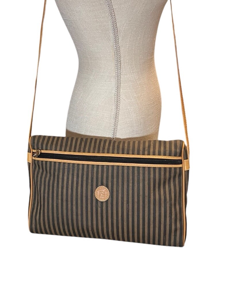 Fendi vintage brown stripes messenger crossbody bags