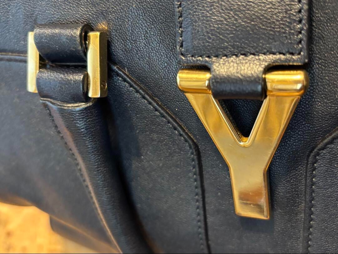 Borsa a tracolla Yves Saint Laurent YSL Cabas chic pelle blu navy autentica F0214827