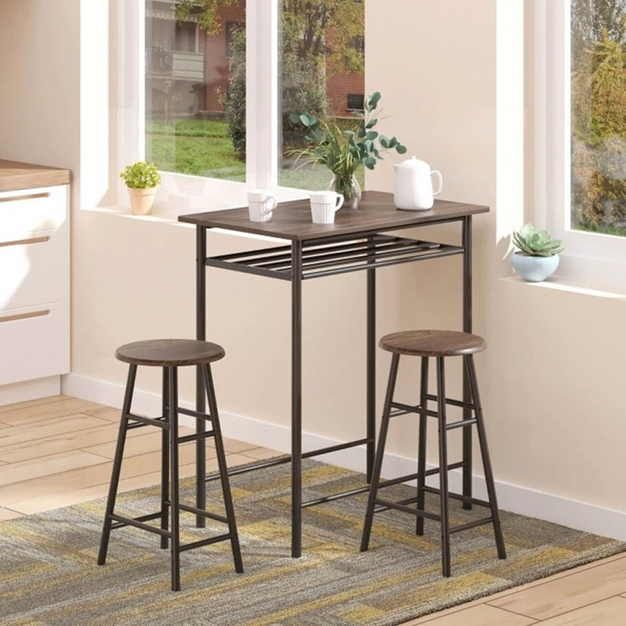 Breakfast Bar Table And Stools Kitchen Dining Room 2 Seater Industrial Furniture - Image 3 of 4