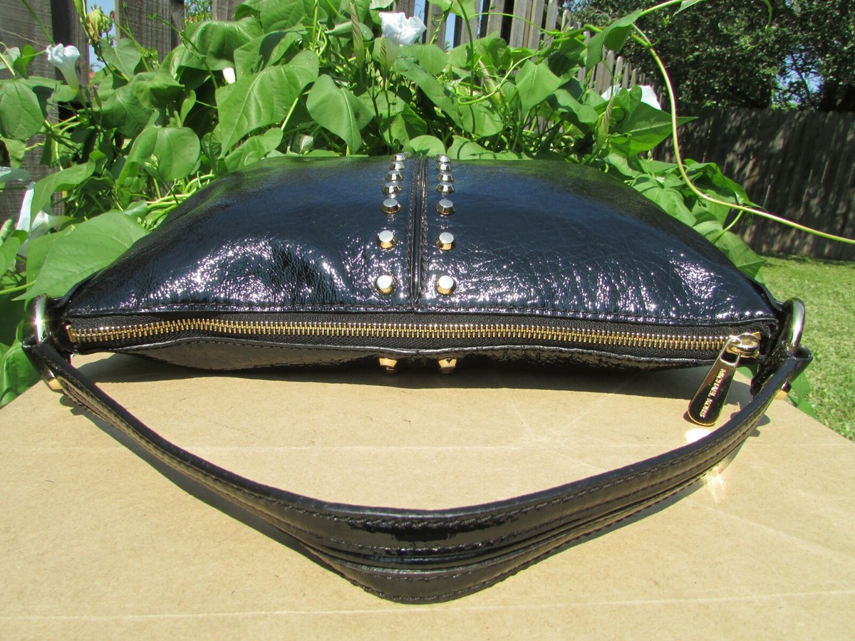 Michael Kors Astor Black Crinkled Patent Studded Leather Michael Kors Astor Black Crinkled Patent Studded Leather