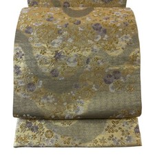 JAPANESE KIMONO BELT FUKURO OBI GOLD ROKUTSU-GARA PURE SILK DD8244