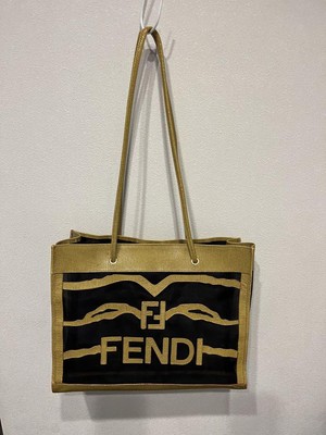 Fendi Mesh Logo Nylon Tote Schultertasche Vintage Authentic Made in Italy Geb...