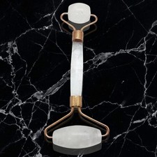 Clear Quartz Facial Roller Dual End Crystal Face Massager with Rose Gold Frame