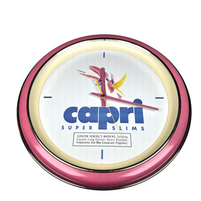 Capri Super Slims Cigarettes Quartz Battery Vtg Wall Clock Pink White Tobacco