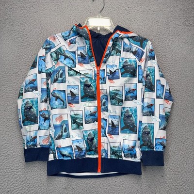 365 Kids Garanimals Sharks Jacket Youth Size 10 Blue Reversible Full Zip Hooded