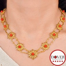 Vintage 5mm Coral 18K Gold Graduated Floral Swirl Necklace 24.6 Gram NR