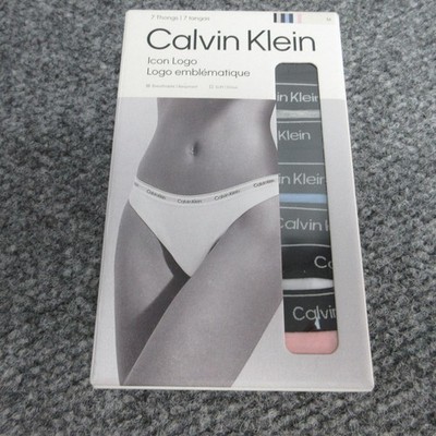 Calvin Klein Thong Panties Womens M Multicolor Icon Logo 7 Pack Cotton Blend NWT