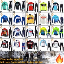 Fleece Cycling Jersey Set Men's Padded Pants Long Sleeve 3 Pocket Biking Suit
