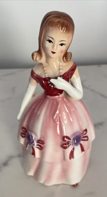 Vintage Inarco Japan Prom Date Planter Young Lady Pink and Red Ball Gown
