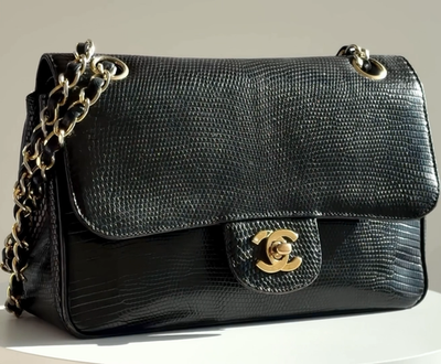 Chanel Vintage Small Classic Flap Exotic Lizard Leather 24K Gold