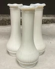 Lot Of 3 Vintage Randall Milk Glass 6” Bud Ribbed Vases W/ Ruffle Neck