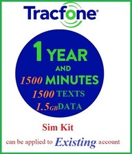 Tracfone 1 Year Service Extension  1500mins 1500Texts 1.5GB Data Refill Sim Kit