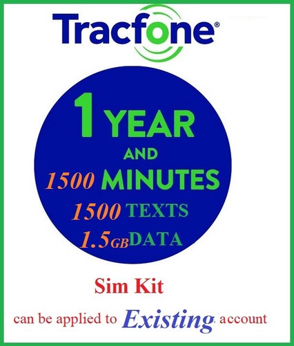 Tracfone 1 Year Service Extension & 1500mins 1500Txt 1.5GB Data Refill Sim READ