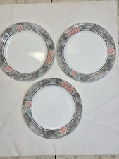 3 Corelle Dinner Plates SILK AND ROSES Gray Pink Floral No Chips