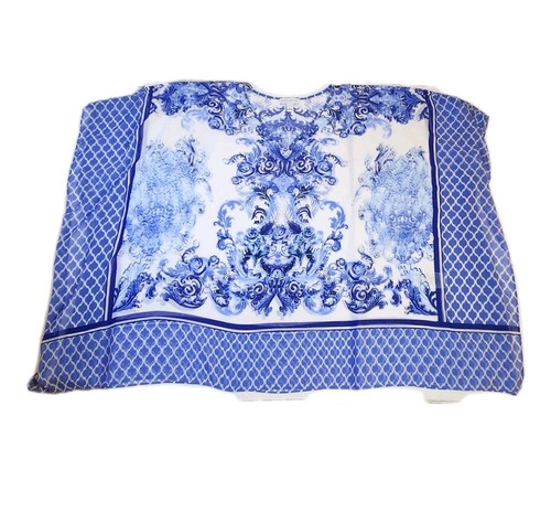 Susan Graver Womens Beach Coverup Sz XL Blue Floral Print Semi Sheer Poncho Top - Picture 8 of 15