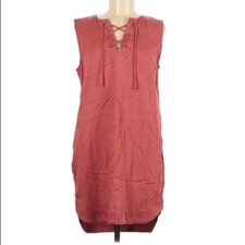Loft Lounge Orange Lace Up Neckline Shift Dress Women M Beachy Casual Sleeveless