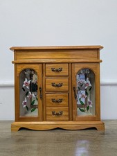 Vintage Double Wardrobe Wooden Jewellery Box Glass Doors, Draws, Mirrored