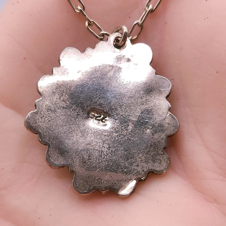 Винтажный серебро зеленый бирюза Мексика подвеска цепочка ожерелье 24" - Изображение 4 из 4