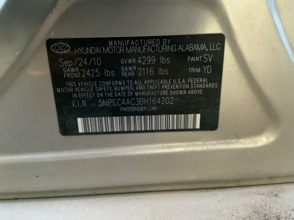 11 14 Hyundai Sonata OEM Passenger Rear Rear Side Door gold Scratches NO SHIP - Image 4 of 4