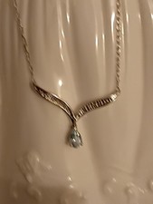 9ct White Gold Diamond Lavier Necklace 16/12 Inches Long ..