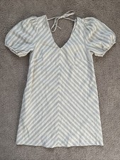 NWT A New Day Women S Puff Sleeve Mini Shift Dress White Blue Stripe Pockets