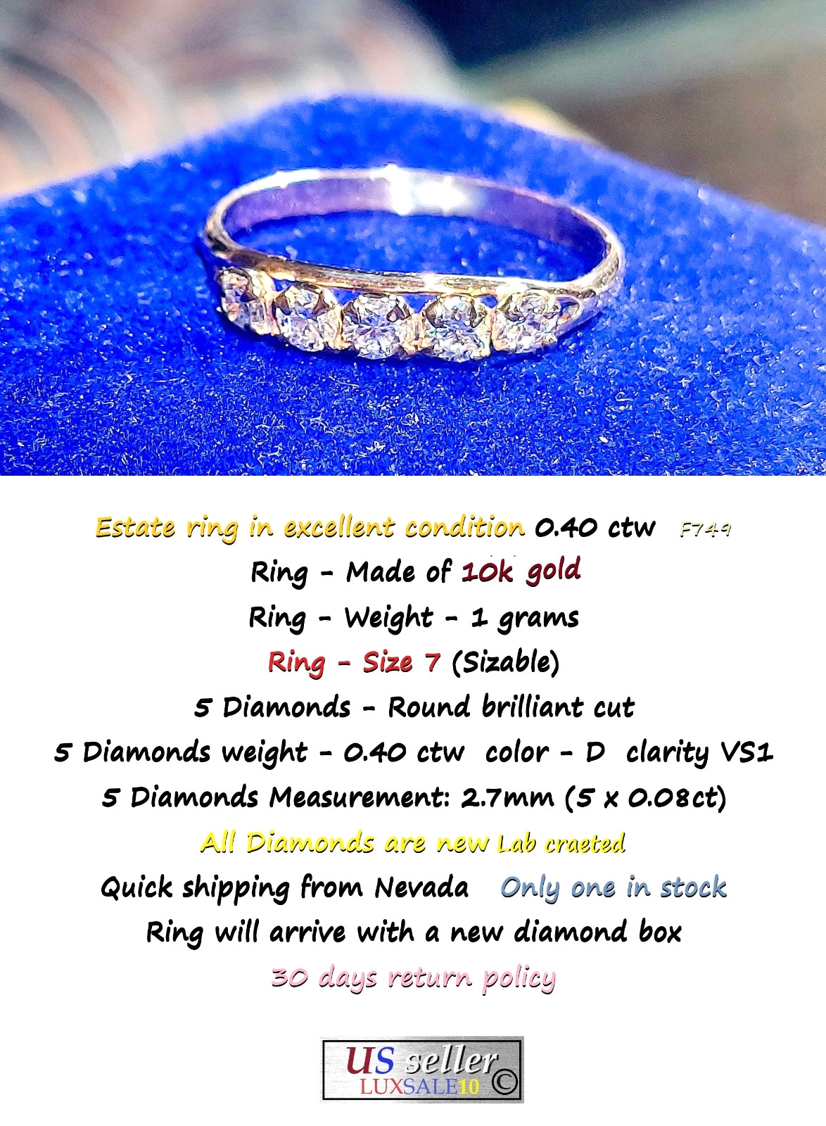 Estate Ring ,10k Solid Gold , Eternity Ring Size … - image 7