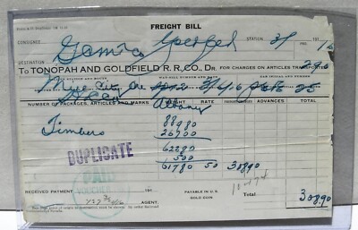 1916 ''TONOPAH & GOLDFIELD RR CO'' NEVADA MINING RAILROAD PAYABLE IN GOLD DOCUMENT