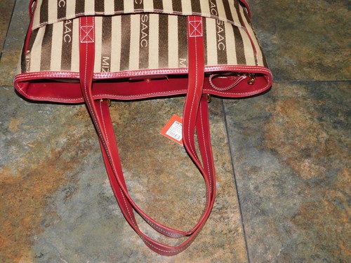 ISAAC MIZRAHI per BORSA TARGET A RIGHE FIRMA MARRONE, MARRONE CHIARO E ROSSO SCURO ~ NUOVA CON ETICHETTE - Foto 10 di 18