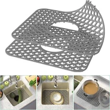 TOOVEM 2PC Silicone sink mat protectors Kitchen Sink Protector Grid with Drain