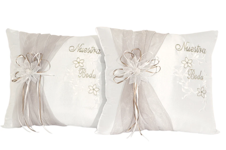 Juego de 2 almohadas blancas de satén Nuestra Boda para boda - Cojines Para Boda Foto 2 de 2