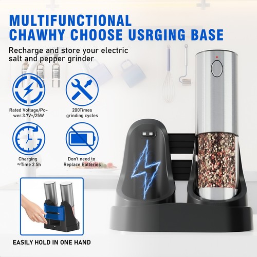 Rechargeable Electric Salt and Pepper Grinder Set With Charging Base 2-Pack - Picture 4 of 8