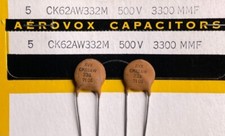 Capacitors Ceramic Leaded CK62AW332M AVX 3300pf 500v Disc Mil 2pcs