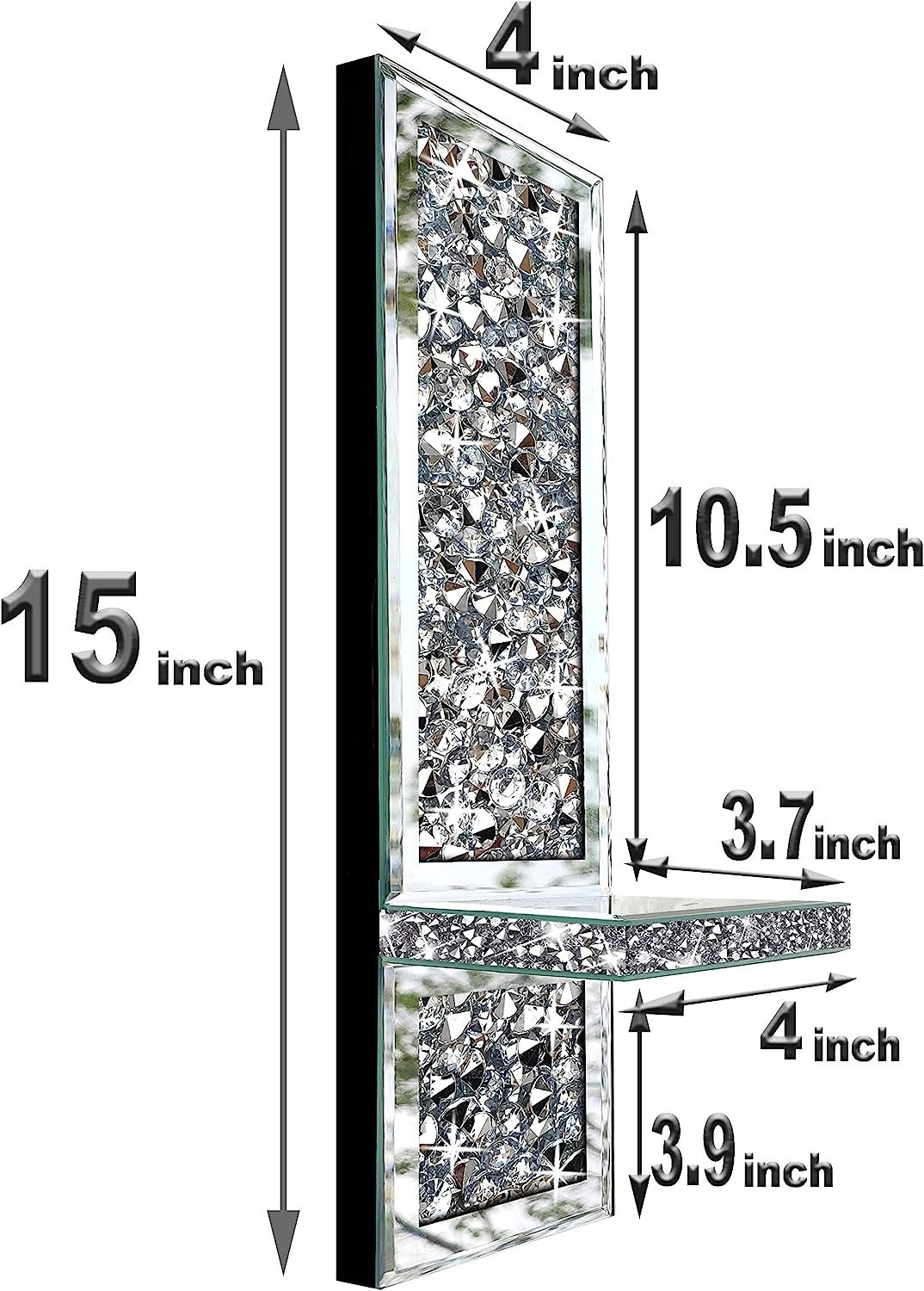 Set of 2 Crystal Crush Diamond Candle Sconces, Silver Mirrored Wall Sconce