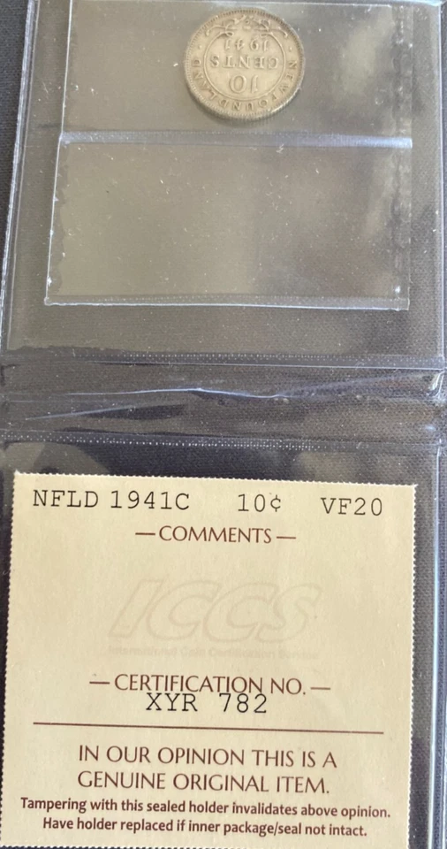 Newfoundland - 10 Cents - 1941C - ICCS Certified  - VF-20 - Image 3 of 3