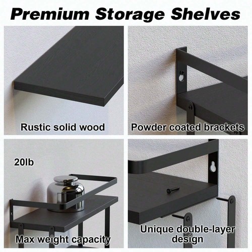 2+1 Tier Wall Mounted Floating Shelves Set Of 2,Rustic Wood Wall-Lightning Deals - Picture 16 of 24