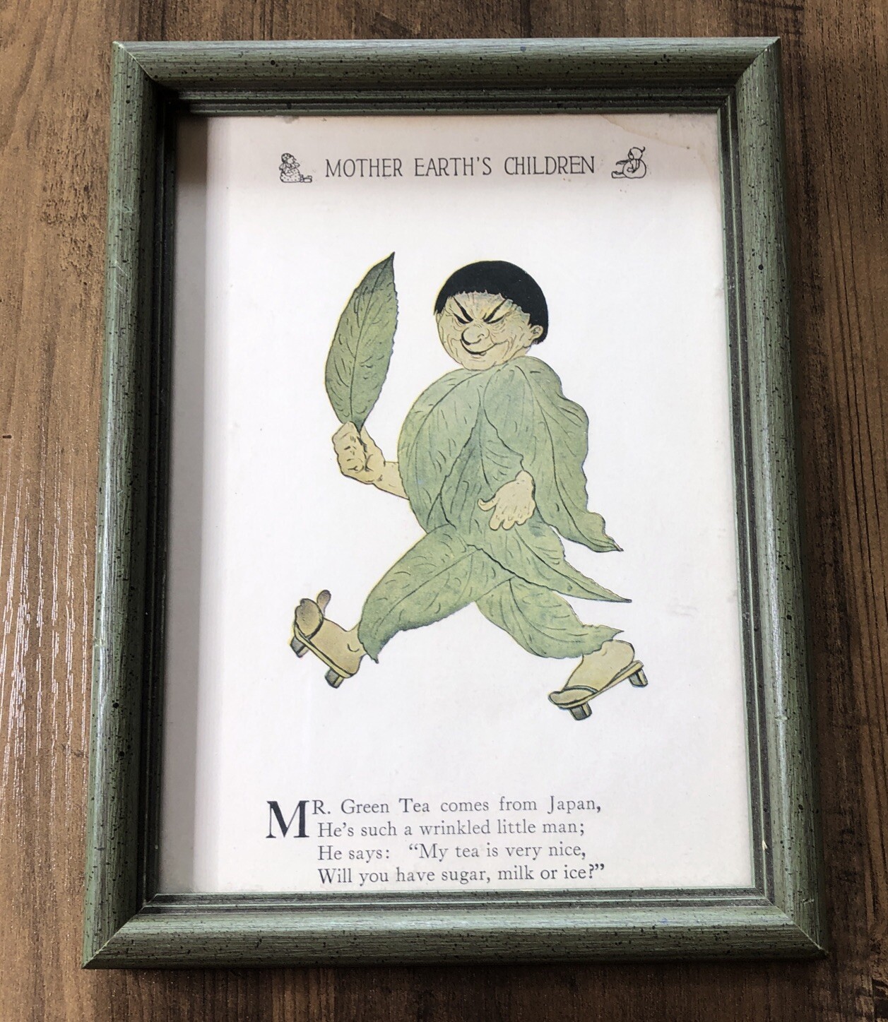 MOTHER EARTHS CHILDREN Framed Print MR. GREEN TEA 8.5" X 6.5" M.T. Ross Wall Art