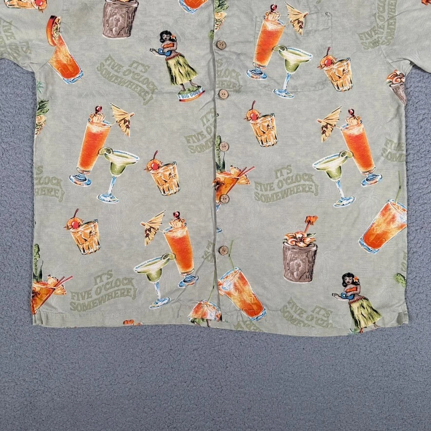 Camisa Big Dogs Para Hombres Grande Verde Hawaiana 100% Seda Informal Preppy Aloha Cócteles Foto 3 de 4
