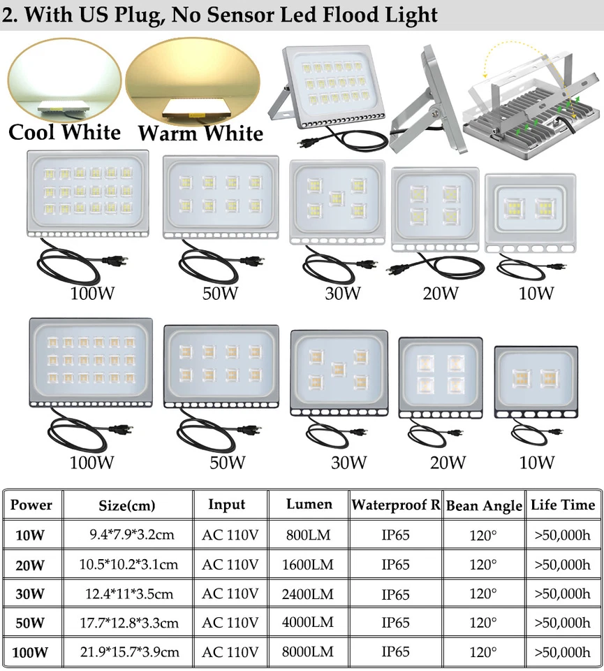 Foco LED Lámpara Exterior 10W 20W 30W 50W 100W 150W 200W 300W 500W Foto 3 de 4