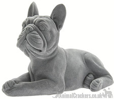 Grau Samt Franz&ouml;sische Bulldogge Figur Deko Ornament Resin Frenchie Geschenk