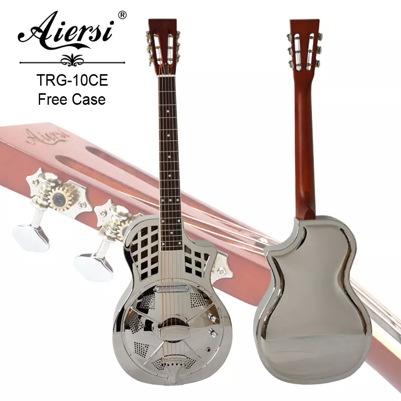 Aiersi Gloss Chrome Finish Cutaway Electric Parlor Resonator