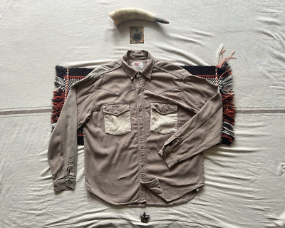 Levi's Barstow Western Hemd L-XL Bedford Cord Vintage Kleidung Creme Beige 51''