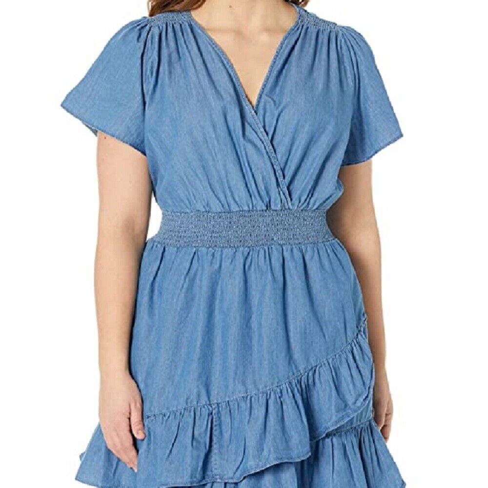 Michael Kors Women's Ruffled Faux Wrap Dress Blue… - image 3