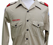 BOY SCOUTS Uniform Shirt Adult Size Large BSA KHAKI Long Sleeve Flag Vintage USA